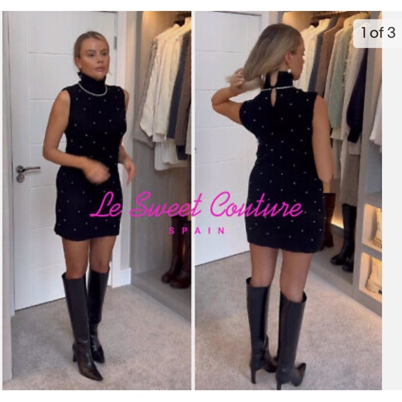 ZARA BLOGGERS FAV PEARL TRIM MINI DRESS - Picture 3 of 10